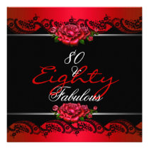80 & Fabulous 80th Birthday Party Red Roses invitations