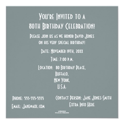 80 Memorable Years/Birthday Celebration-Male Custom Invitation