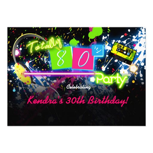 80's Eighties Neon Paint Glow Party Invitation Invite