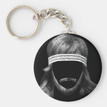 80&#39;s, hairstyle, crazy, funny, cool, vintage, mustache, beard, humor, 1980, tennis, fun, humorous, sport, stache, hair, buttons, Keychain with custom graphic design
