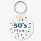 round_keychain - Do you love 80s Music?  Share your passion with this 80's MY Music colorful design with rainbow musical notes.