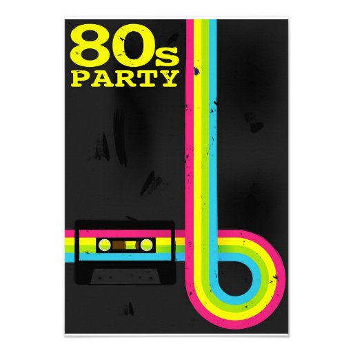 80s party custom invite (front side)
