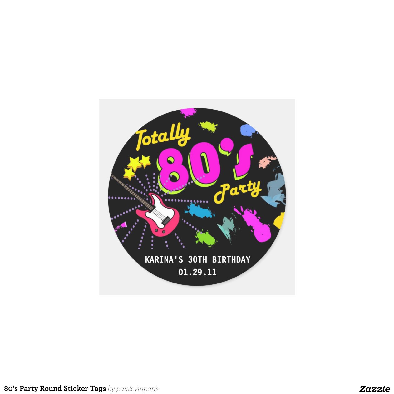 80's Party Round Sticker Tags | Zazzle