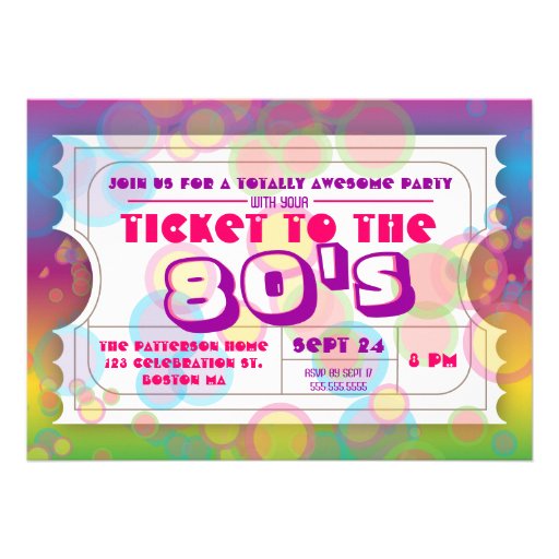80's Party Ticket Admission Invitation