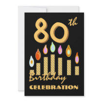 80th - 89th Birthday Party Invitation Gold Candles