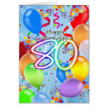 80th Birthday - Balloon Birthday Card - Happy Birt
