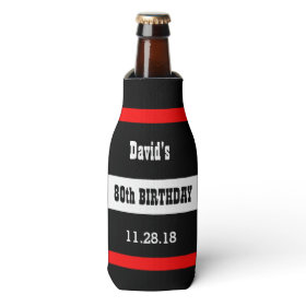 80th Birthday Black with Red Frame Custom A08A Bottle Cooler