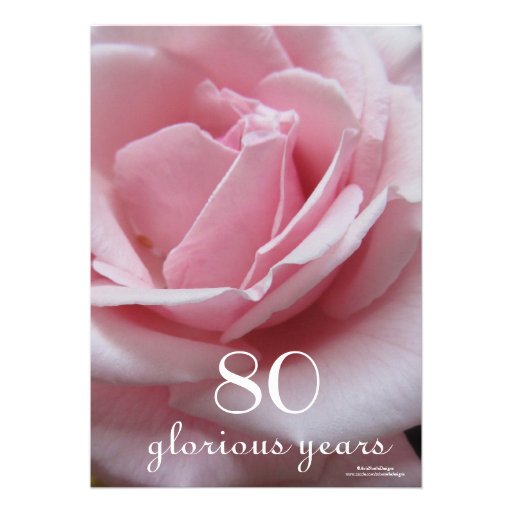 80th Birthday Celebration!-Pretty Pink Rose Custom Invitation