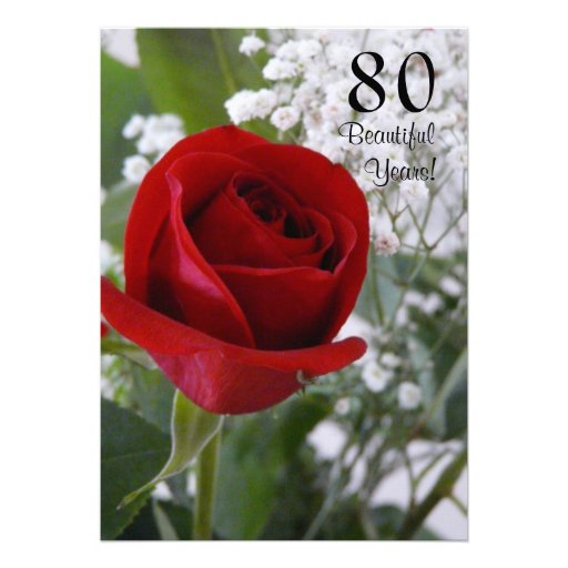 80th Birthday Celebration-Red Rose Custom Announcements
