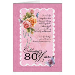 80th birthday greeting card - roses and butterfly
