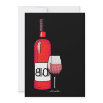 80th birthday : halftone wine bottle & glass personalized invites
