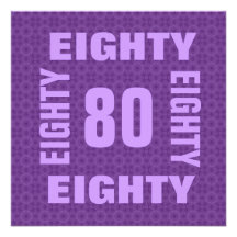 80th Birthday Huge Letters Numbers Purple B212 Personalized Invitations