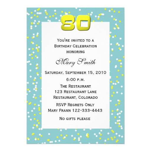 80th Birthday Invitation -- Confetti