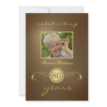 80th Birthday Invitations - Antique Gold Monogram