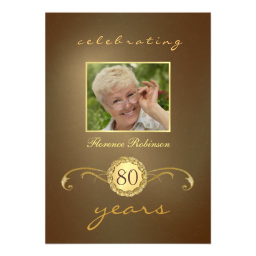 80th Birthday Invitations - Antique Gold Monogram (front side)