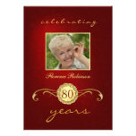 80th Birthday Invitations - Red & Gold Monogram