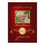 80th Birthday Invitations - Red & Gold Monogram
