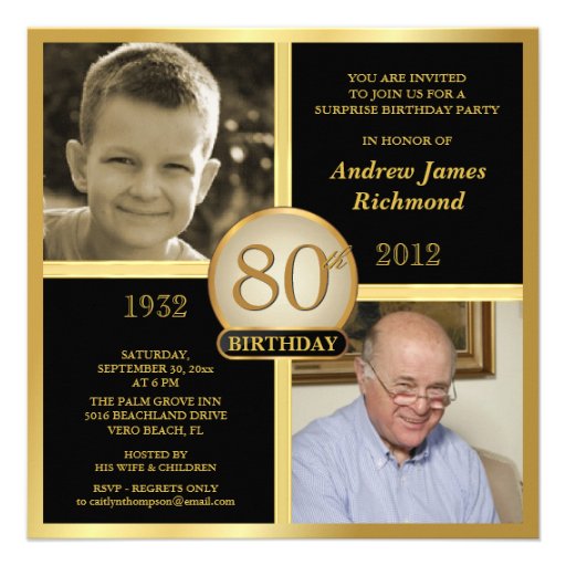 80th Birthday Invitations Then & Now 2 Photos (front side)