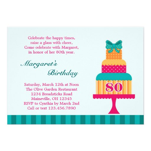 80th Birthday Party Cake Invitation