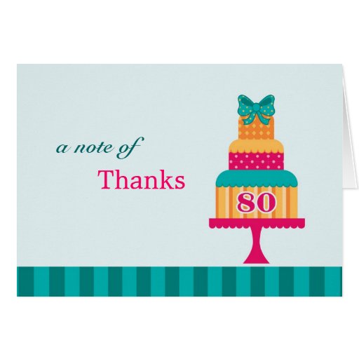 80th Birthday Party Cake Thank You Card | Zazzle