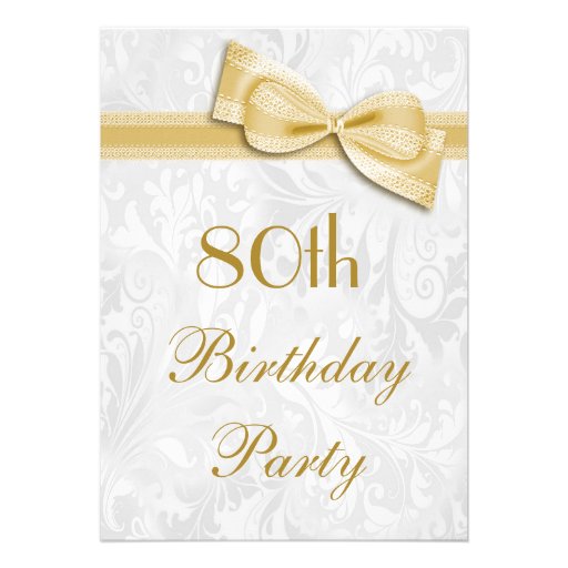 80th Birthday Party Damask and Faux Bow Personalized Invitation