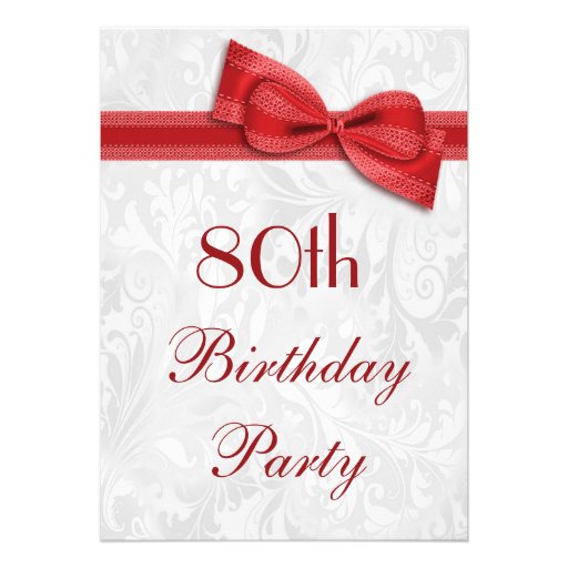 80th Birthday Party Damask and Faux Bow Invites