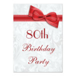 80th Birthday Party Damask and Faux Bow Invites