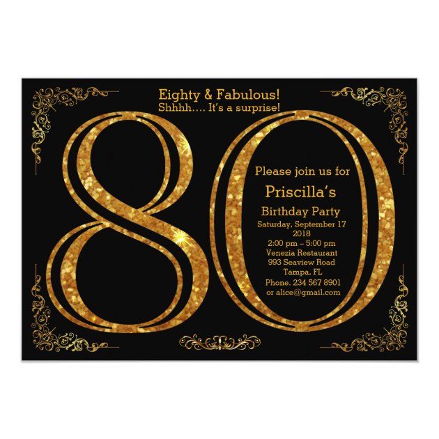 80th Birthday party,Eighty,great Gatsby,black&gold Card (front side)