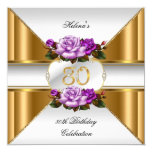 80th Birthday Party Elegant Purple Gold Roses B Card