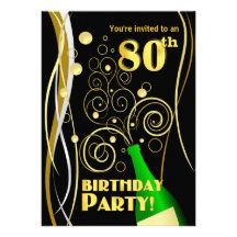 80th Birthday Party - Fun and Festive Champagne Invites