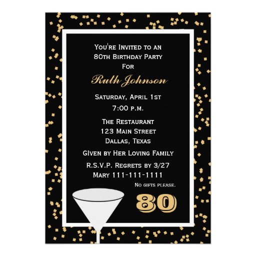 80th Birthday Party Invitation -- 80 and Confetti