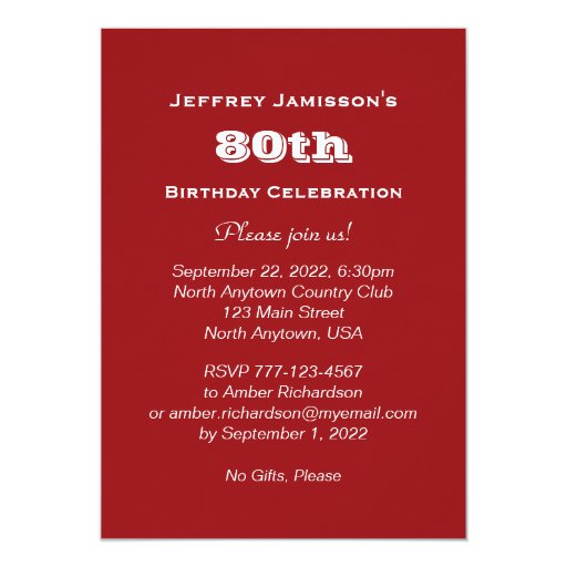 80th Birthday Party Invitation Baseball Cards
