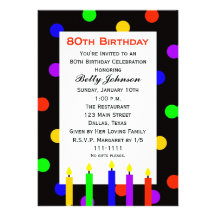 80th Birthday Party Invitation -- Candles and Dots