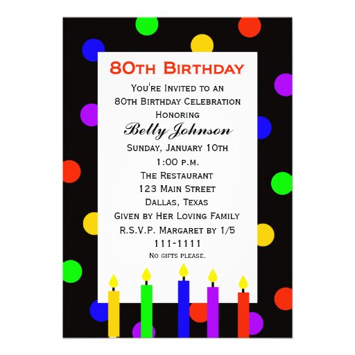80th Birthday Party Invitation -- Candles and Dots (front side)