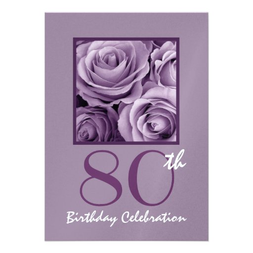 80th Birthday Party Invitation Lilac Purple Roses (front side)