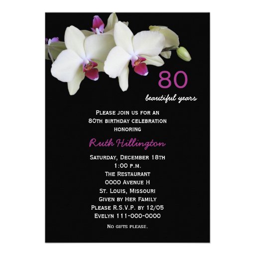 80th Birthday Party Invitation -- Orchids (front side)