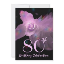 80th Birthday Party Invitation PINK Butterfly Rose