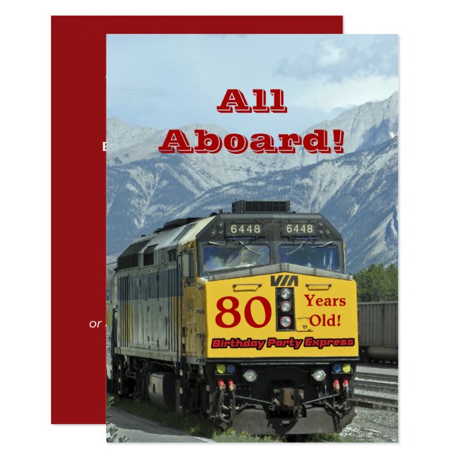 80th Birthday Party Invitation Railroad Train