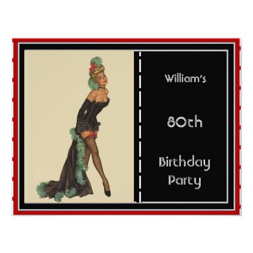 80th Birthday Party Invitation Red Black Pin-up