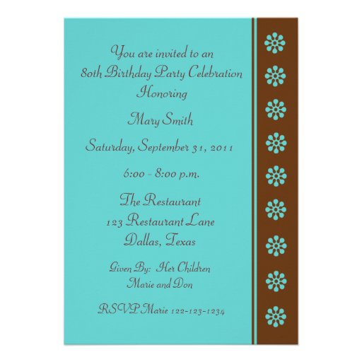 80th Birthday Party Invitation Template (front side)