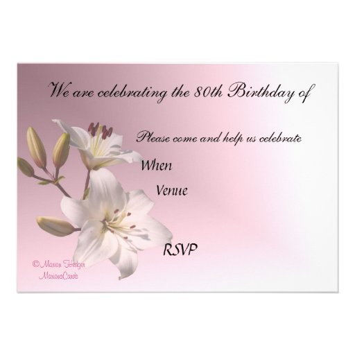 80th Birthday Party Invitation - white Lilies