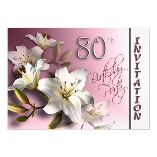80th Birthday Party Invitation - white Lilies (front side)