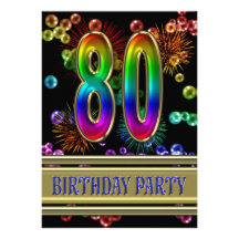 80th Birthday party Invitation with bubbles