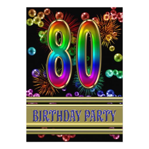 80th Birthday party Invitation with bubbles (front side)