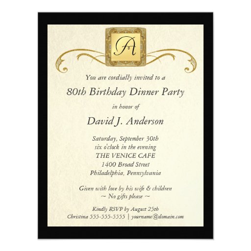 80th Birthday Party Invitations - Formal Monogram