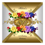 80th Birthday Party Multi Color Gold Roses Card