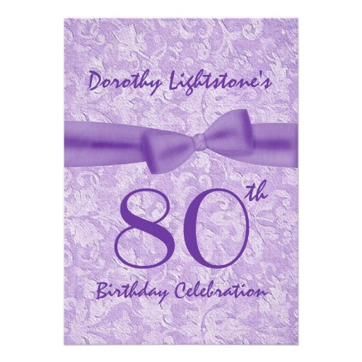 80th Birthday Party Purple Bow M454 Personalized Announcement