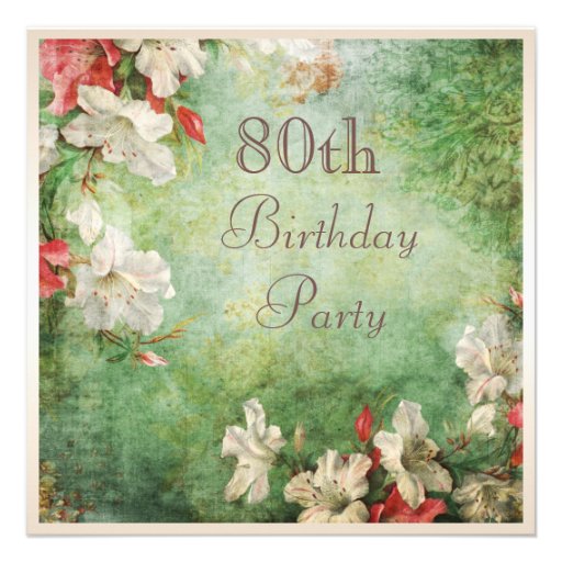 80th Birthday Party Shabby Chic Hibiscus Flowers Invites (front side)