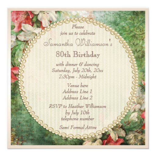 80th Birthday Party Shabby Chic Hibiscus Flowers Invites