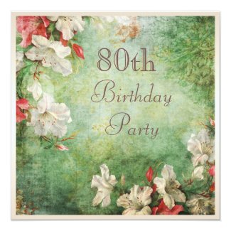 80th Birthday Party Shabby Chic Hibiscus Flowers Invitation